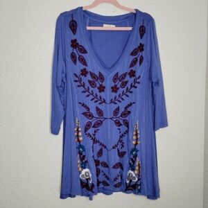 CAITE Embroidered Floral 3/4 Sleeve Shirt Size Large